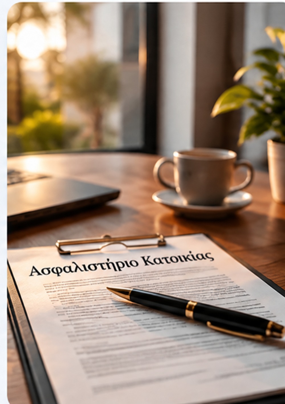 Ασφαλιστήριο κατοικίας σε γραφείο ως σύμβολο ενημέρωσης για τις καλύψεις